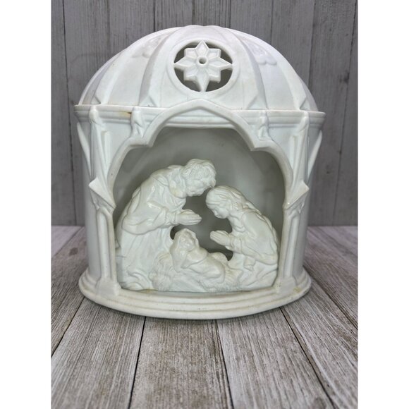 Vtg Dept 56 Lighted White Bisque Christmas Nativity Dome Winter Silhouette 8" T - Picture 6 of 12
